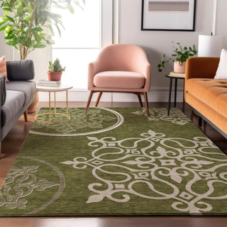 Piper Looms Mayfield Scrolls AMF874 Olive Machine Washable Area Rug Lifestyle Image Feature