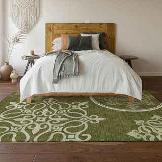 Piper Looms Mayfield Scrolls AMF874 Olive Machine Washable Area Rug Lifestyle Image Feature
