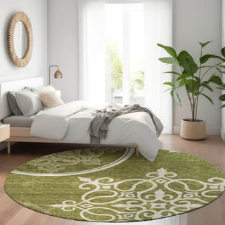 Piper Looms Mayfield Scrolls AMF874 Olive Machine Washable Area Rug Round Lifestyle Image Feature