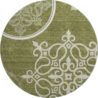 Piper Looms Mayfield Scrolls AMF874 Olive Machine Washable Area Rug Round Main Image