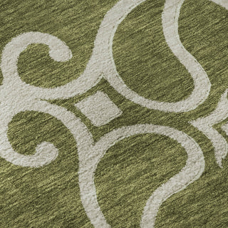 Piper Looms Mayfield Scrolls AMF874 Olive Machine Washable Area Rug Swatch Image
