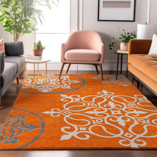 Piper Looms Mayfield Scrolls AMF874 Orange Machine Washable Area Rug Lifestyle Image Feature