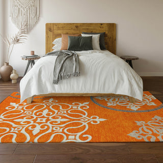 Piper Looms Mayfield Scrolls AMF874 Orange Machine Washable Area Rug Lifestyle Image Feature