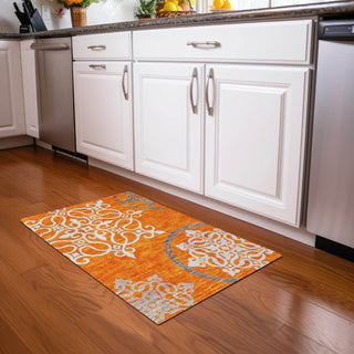 Piper Looms Mayfield Scrolls AMF874 Orange Machine Washable Area Rug Scatter Lifestyle Image Feature