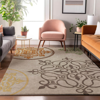 Piper Looms Mayfield Scrolls AMF874 Taupe Machine Washable Area Rug Lifestyle Image Feature