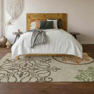 Piper Looms Mayfield Scrolls AMF874 Taupe Machine Washable Area Rug Lifestyle Image Feature