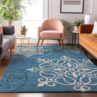 Piper Looms Mayfield Scrolls AMF874 Teal Machine Washable Area Rug Lifestyle Image Feature