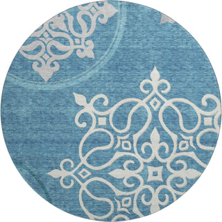 Piper Looms Mayfield Scrolls AMF874 Teal Machine Washable Area Rug Round Main Image
