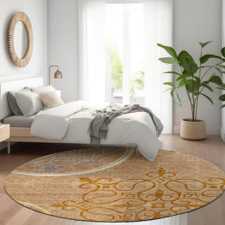 Piper Looms Mayfield Scrolls AMF874 Terracotta Machine Washable Area Rug Round Lifestyle Image Feature