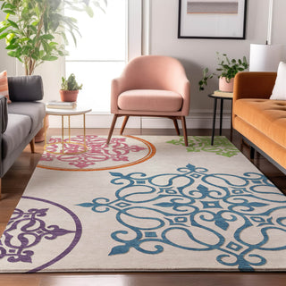Piper Looms Mayfield Scrolls AMF874 White Machine Washable Area Rug Lifestyle Image Feature