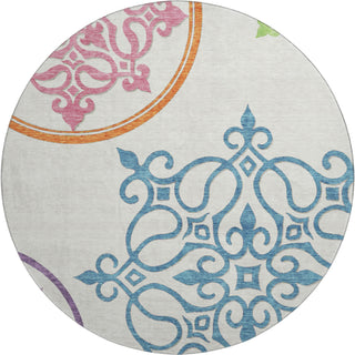 Piper Looms Mayfield Scrolls AMF874 White Machine Washable Area Rug Round Main Image