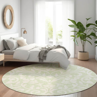 Piper Looms Mayfield Floral AMF875 Aloe Machine Washable Area Rug Round Lifestyle Image Feature