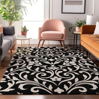 Piper Looms Mayfield Floral AMF875 Black Machine Washable Area Rug Lifestyle Image Feature