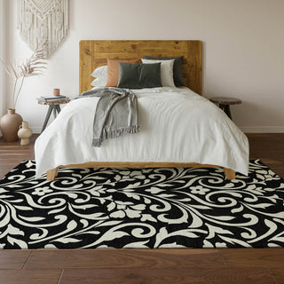 Piper Looms Mayfield Floral AMF875 Black Machine Washable Area Rug Lifestyle Image Feature