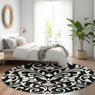 Piper Looms Mayfield Floral AMF875 Black Machine Washable Area Rug Round Lifestyle Image Feature