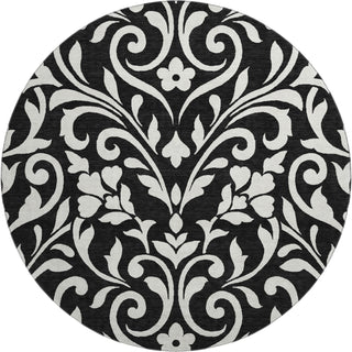 Piper Looms Mayfield Floral AMF875 Black Machine Washable Area Rug Round Main Image