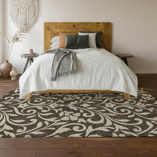 Piper Looms Mayfield Floral AMF875 Chocolate Machine Washable Area Rug Lifestyle Image Feature