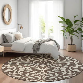 Piper Looms Mayfield Floral AMF875 Chocolate Machine Washable Area Rug Round Lifestyle Image Feature