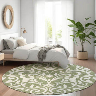 Piper Looms Mayfield Floral AMF875 Fern Machine Washable Area Rug Round Lifestyle Image Feature