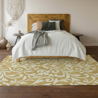 Piper Looms Mayfield Floral AMF875 Gold Machine Washable Area Rug Lifestyle Image Feature