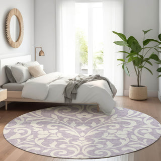 Piper Looms Mayfield Floral AMF875 Lavender Machine Washable Area Rug Round Lifestyle Image Feature
