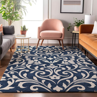 Piper Looms Mayfield Floral AMF875 Navy Machine Washable Area Rug Lifestyle Image Feature