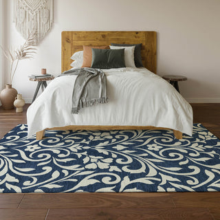 Piper Looms Mayfield Floral AMF875 Navy Machine Washable Area Rug Lifestyle Image Feature