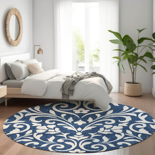 Piper Looms Mayfield Floral AMF875 Navy Machine Washable Area Rug Round Lifestyle Image Feature