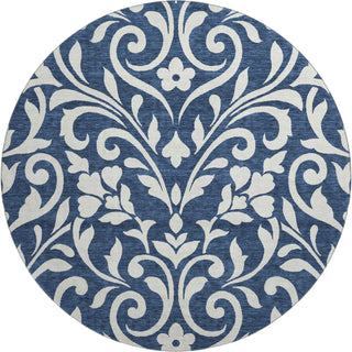 Piper Looms Mayfield Floral AMF875 Navy Machine Washable Area Rug Round Main Image