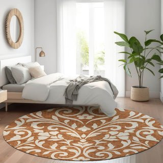 Piper Looms Mayfield Floral AMF875 Paprika Machine Washable Area Rug Round Lifestyle Image Feature