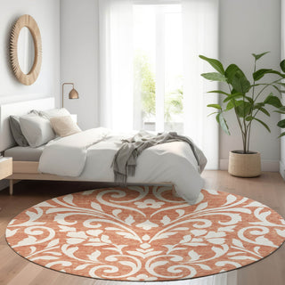 Piper Looms Mayfield Floral AMF875 Salmon Machine Washable Area Rug Round Lifestyle Image Feature
