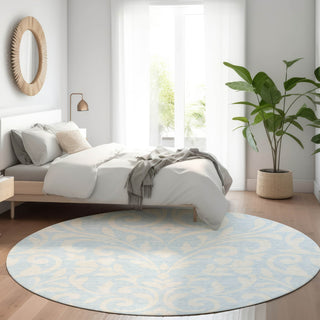 Piper Looms Mayfield Floral AMF875 Sky Machine Washable Area Rug Round Lifestyle Image Feature