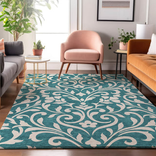 Piper Looms Mayfield Floral AMF875 Teal Machine Washable Area Rug Lifestyle Image Feature