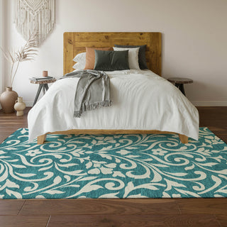 Piper Looms Mayfield Floral AMF875 Teal Machine Washable Area Rug Lifestyle Image Feature