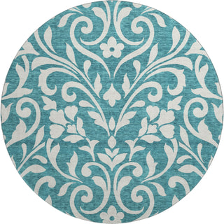 Piper Looms Mayfield Floral AMF875 Teal Machine Washable Area Rug Round Main Image
