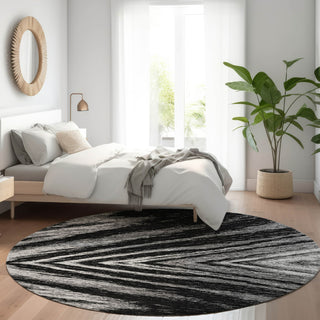 Piper Looms Mayfield Modern AMF876 Black Machine Washable Area Rug Round Lifestyle Image Feature