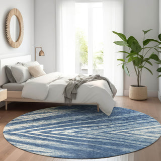 Piper Looms Mayfield Modern AMF876 Blue Machine Washable Area Rug Round Lifestyle Image Feature