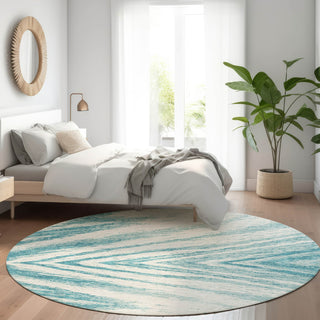 Piper Looms Mayfield Modern AMF876 Teal Machine Washable Area Rug Round Lifestyle Image Feature