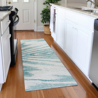 Piper Looms Mayfield Modern AMF876 Teal Machine Washable Area Rug Runner Lifestyle Image Feature