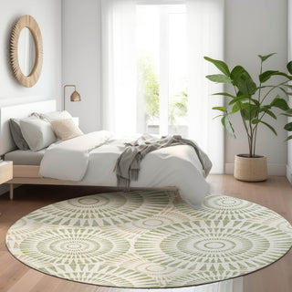Piper Looms Mayfield Circles AMF877 Aloe Machine Washable Area Rug Round Lifestyle Image Feature