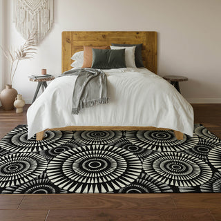 Piper Looms Mayfield Circles AMF877 Black Machine Washable Area Rug Lifestyle Image Feature
