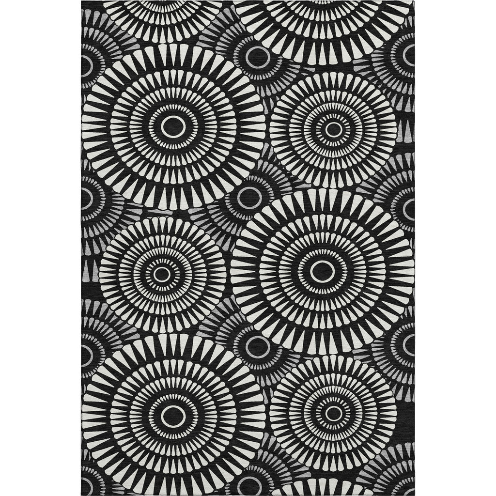 Piper Looms Mayfield Circles AMF877 Black Machine Washable Area Rug main image