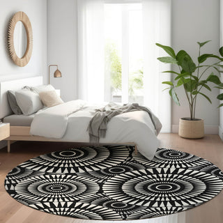 Piper Looms Mayfield Circles AMF877 Black Machine Washable Area Rug Round Lifestyle Image Feature