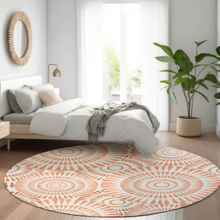 Piper Looms Mayfield Circles AMF877 Coral Machine Washable Area Rug Round Lifestyle Image Feature