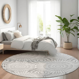 Piper Looms Mayfield Circles AMF877 Gray Machine Washable Area Rug Round Lifestyle Image Feature