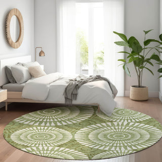 Piper Looms Mayfield Circles AMF877 Green Machine Washable Area Rug Round Lifestyle Image Feature