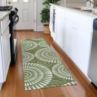 Piper Looms Mayfield Circles AMF877 Green Machine Washable Area Rug Runner Lifestyle Image Feature