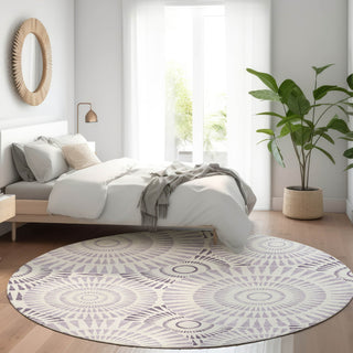 Piper Looms Mayfield Circles AMF877 Lavender Machine Washable Area Rug Round Lifestyle Image Feature