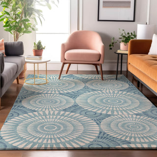 Piper Looms Mayfield Circles AMF877 Teal Machine Washable Area Rug Lifestyle Image Feature