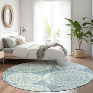 Piper Looms Mayfield Circles AMF877 Teal Machine Washable Area Rug Round Lifestyle Image Feature